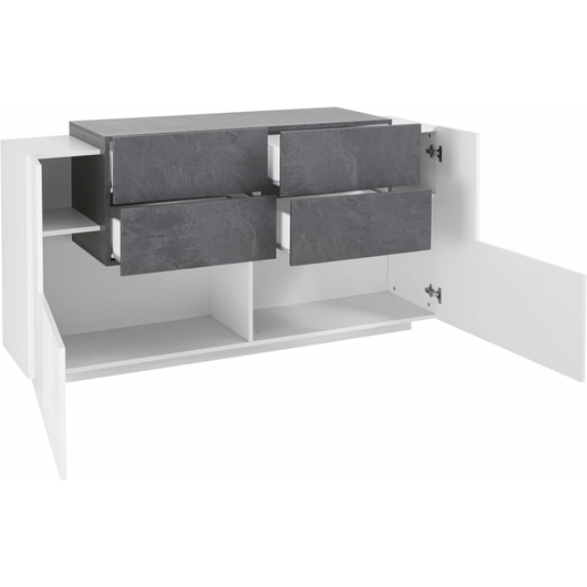 Credenza New Coro 160 – 2 ante + 4 cassetti – Bianco Lucido/Ardesia