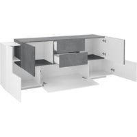 Credenza New Coro 220 – 5 ante + 2 cassetti – Bianco Lucido/Ardesia