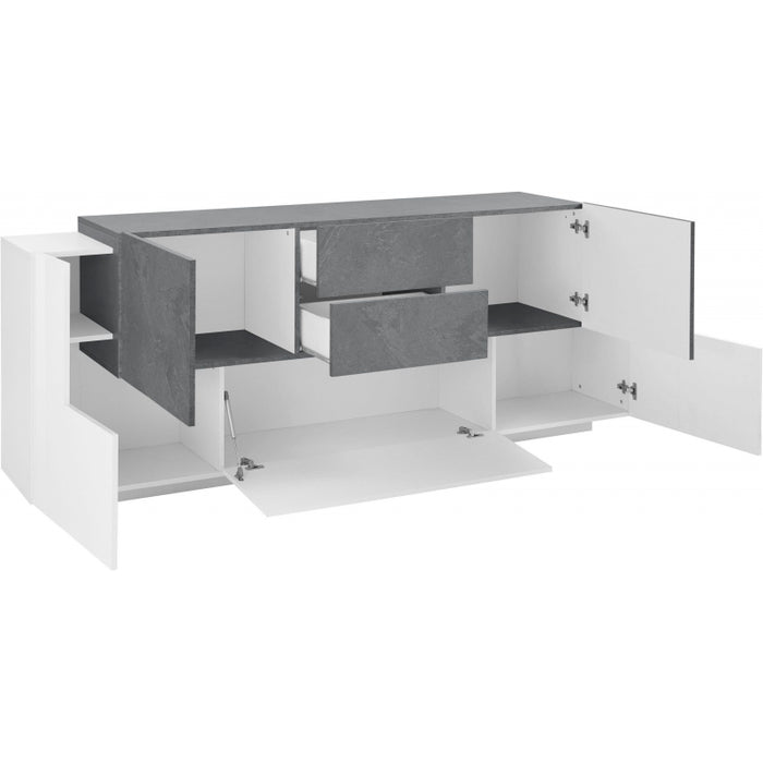 Credenza New Coro 220 – 5 ante + 2 cassetti – Bianco Lucido/Ardesia