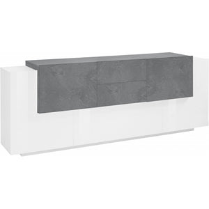 Credenza New Coro 220 – 5 ante + 2 cassetti – Bianco Lucido/Ardesia