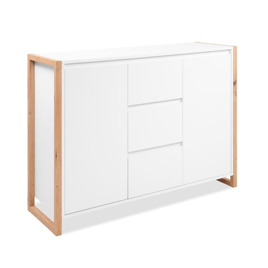 Credenza New Denver2 con 3 cassetti e 2 ante bianco e rovere 120x40x88H