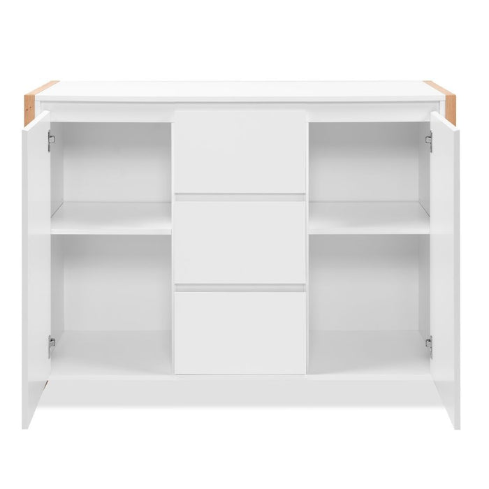 Credenza New Denver2 con 3 cassetti e 2 ante bianco e rovere 120x40x88H