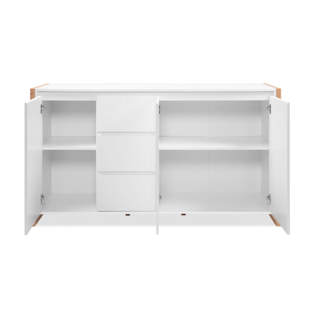 Credenza New Denver3 con 3 cassetti e 3 ante bianco e rovere 160x40x88H
