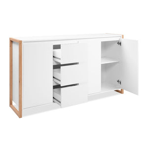 Credenza New Denver3 con 3 cassetti e 3 ante bianco e rovere 160x40x88H