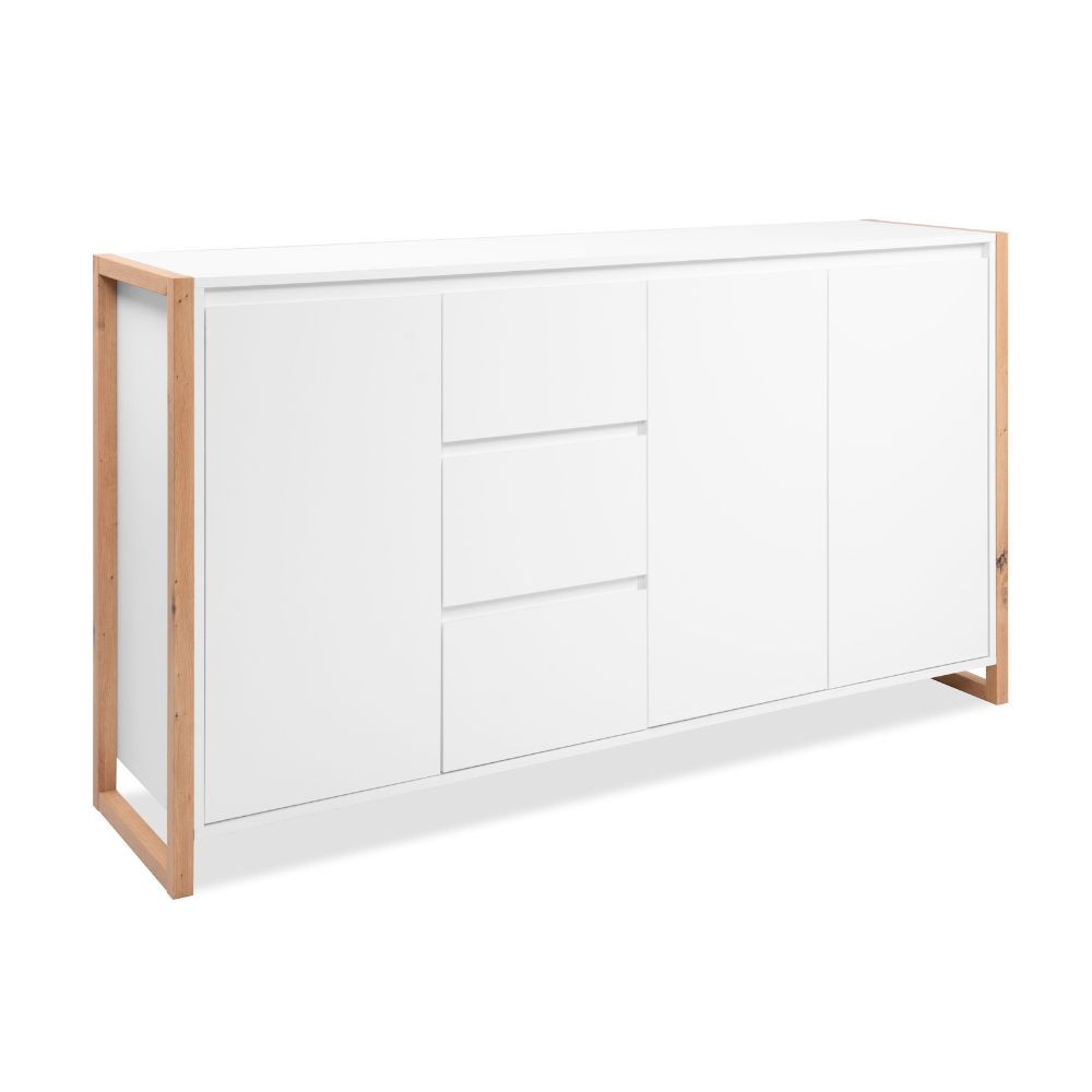 Credenza New Denver3 con 3 cassetti e 3 ante bianco e rovere 160x40x88H