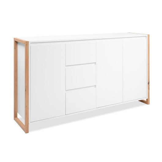 Credenza New Denver3 con 3 cassetti e 3 ante bianco e rovere 160x40x88H