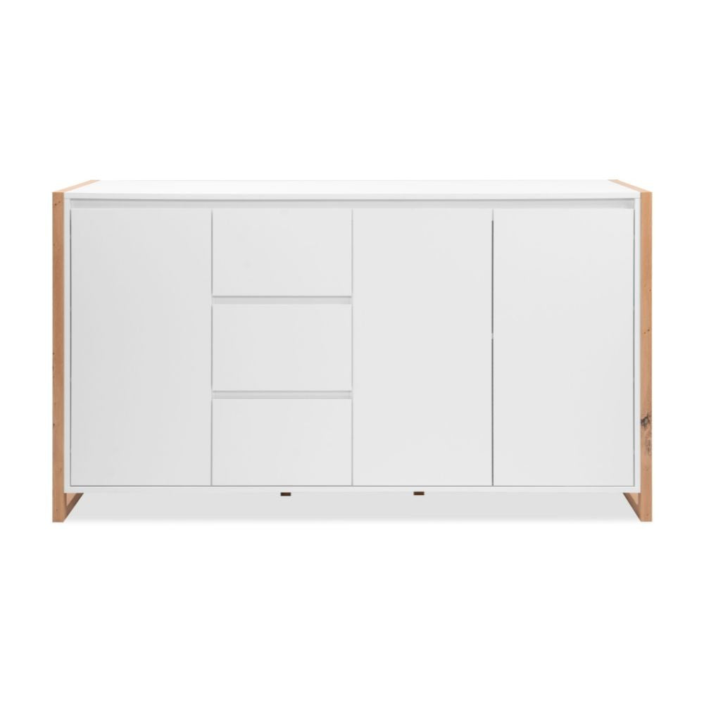 Credenza New Denver3 con 3 cassetti e 3 ante bianco e rovere 160x40x88H