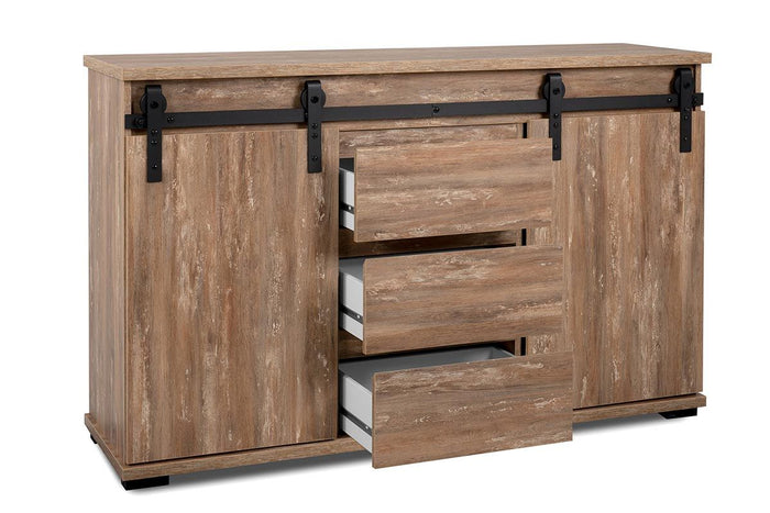 Madia Tromso con 2 ante e 3 cassetti in finitura Rovere anticato, ZFRMZN01B