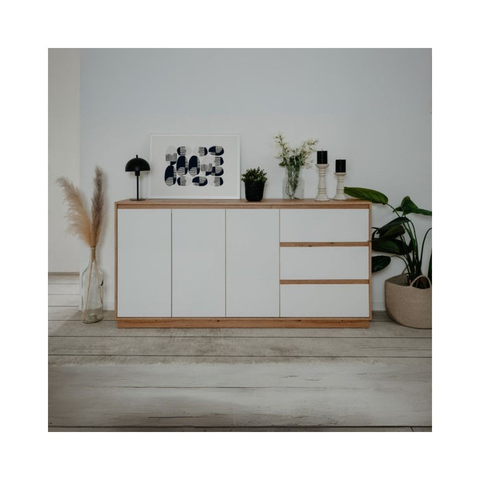 Credenza Phoenix 51A con 3 ante e 3 cassetti rovere e bianco 178x40x88H