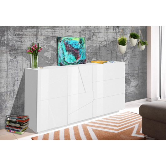 Credenza Ping 140 – 2 ante/3 cassetti – Bianco Lucido