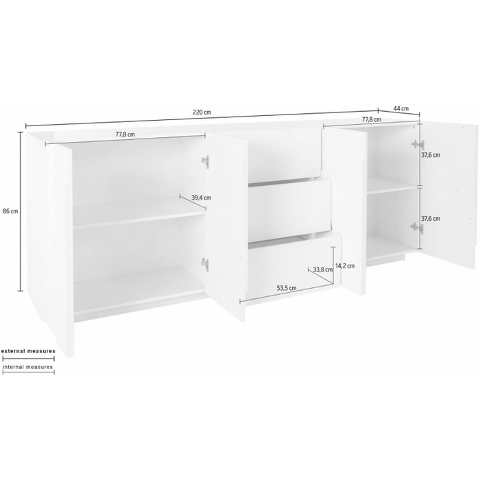 Credenza Ping 220 – 4 ante/3 cassetti – Ardesia