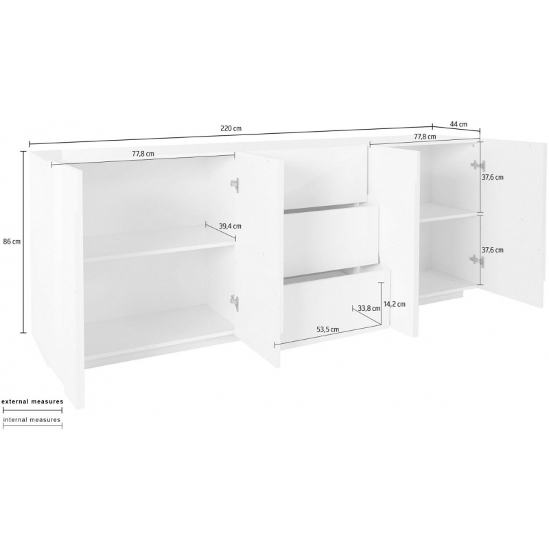 Credenza Ping 220 – 4 ante/3 cassetti – Ardesia