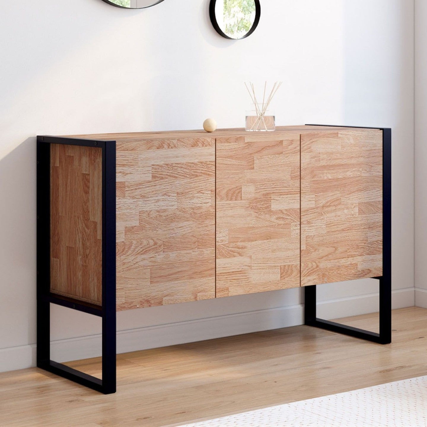 IDMarket - Credenza rialzata a 3 ante OTTAWA 114 cm in legno e nero, design industriale