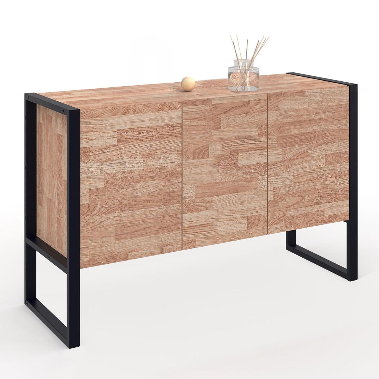 IDMarket - Credenza rialzata a 3 ante OTTAWA 114 cm in legno e nero, design industriale