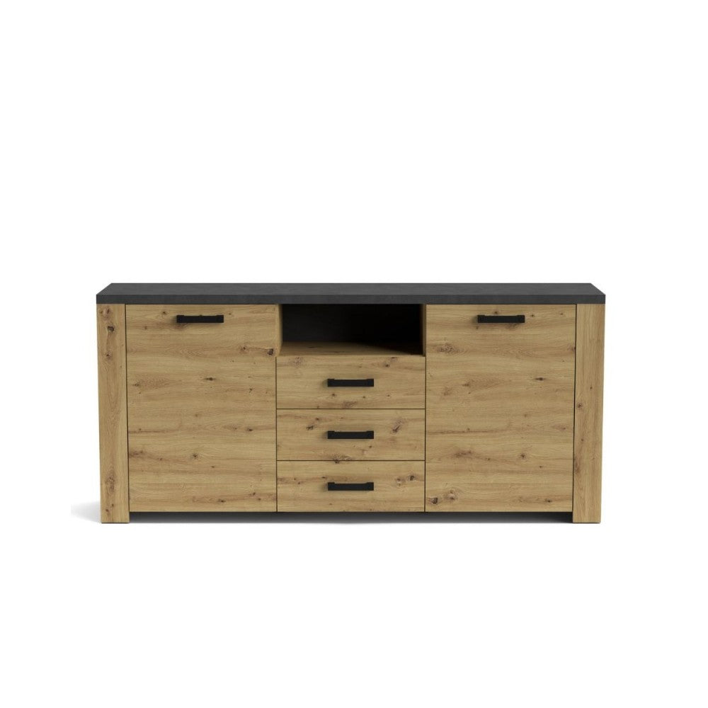 Credenza con 2 ante e 3 cassetti Follow870 179,6x40x83h colore rovere e antracite