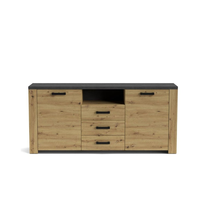 Credenza con 2 ante e 3 cassetti Follow870 179,6x40x83h colore rovere e antracite