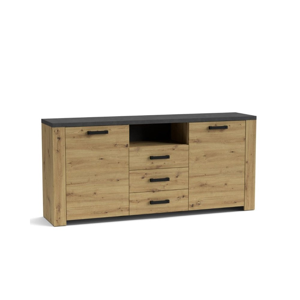 Credenza con 2 ante e 3 cassetti Follow870 179,6x40x83h colore rovere e antracite