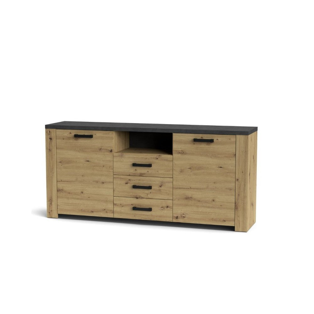 Credenza con 2 ante e 3 cassetti Follow870 179,6x40x83h colore rovere e antracite