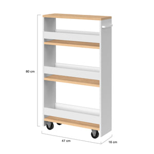 IDMarket - Credenza salvaspazio HAGA carrello portaoggetti a più livelli bianco e faggio