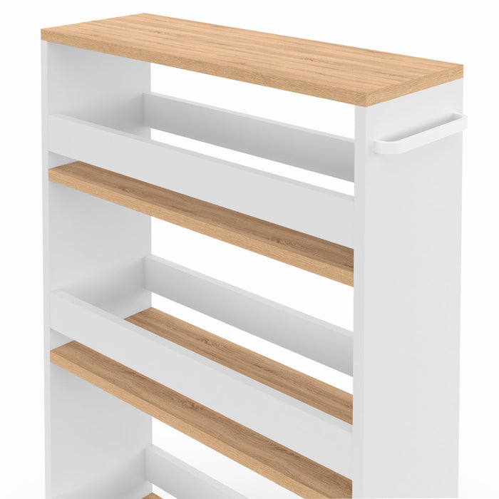 IDMarket - Credenza salvaspazio HAGA carrello portaoggetti a più livelli bianco e faggio