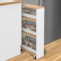 IDMarket - Credenza salvaspazio HAGA carrello portaoggetti a più livelli bianco e faggio