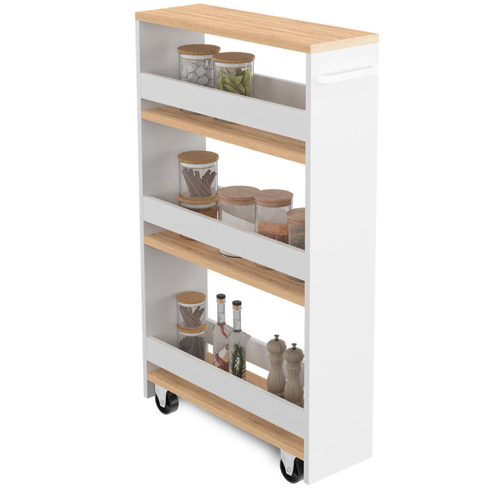 IDMarket - Credenza salvaspazio HAGA carrello portaoggetti a più livelli bianco e faggio
