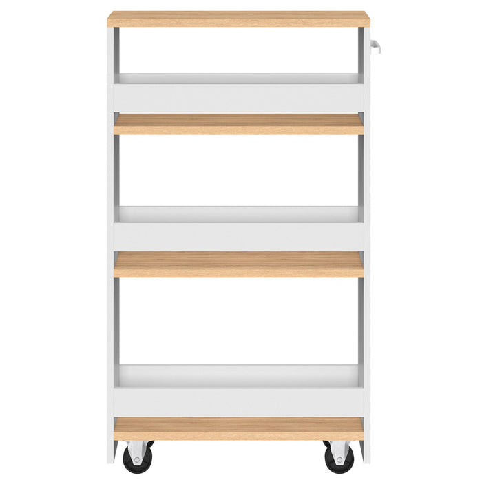 IDMarket - Credenza salvaspazio HAGA carrello portaoggetti a più livelli bianco e faggio