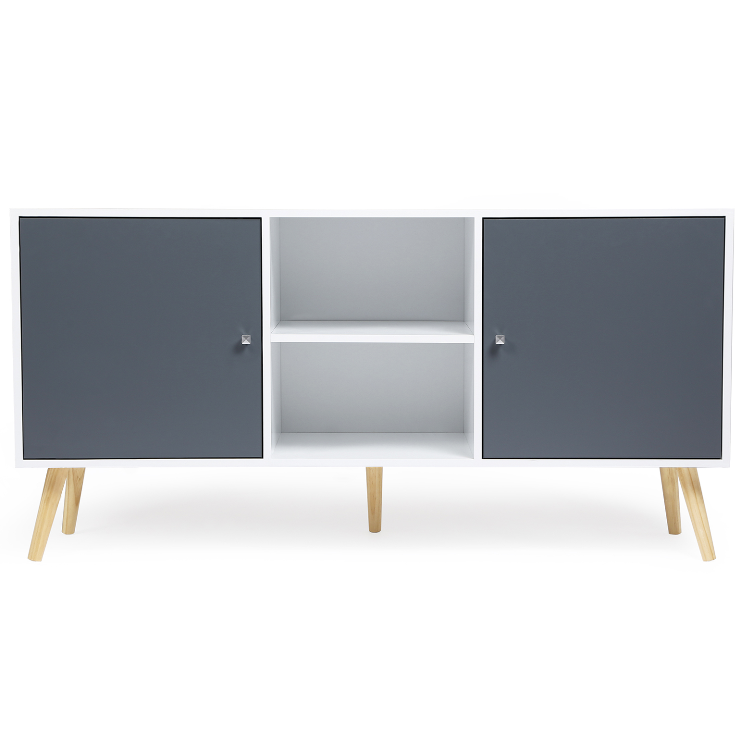 IDMarket - Credenza scandinava bassa EFFIE 140 cm con 2 ante in legno bianco e grigio
