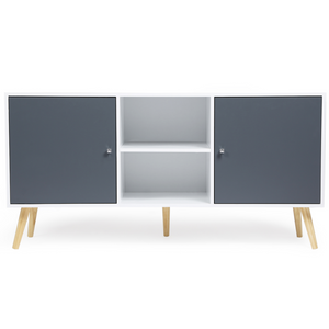 IDMarket - Credenza scandinava bassa EFFIE 140 cm con 2 ante in legno bianco e grigio