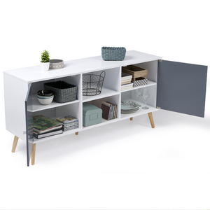 IDMarket - Credenza scandinava bassa EFFIE 140 cm con 2 ante in legno bianco e grigio