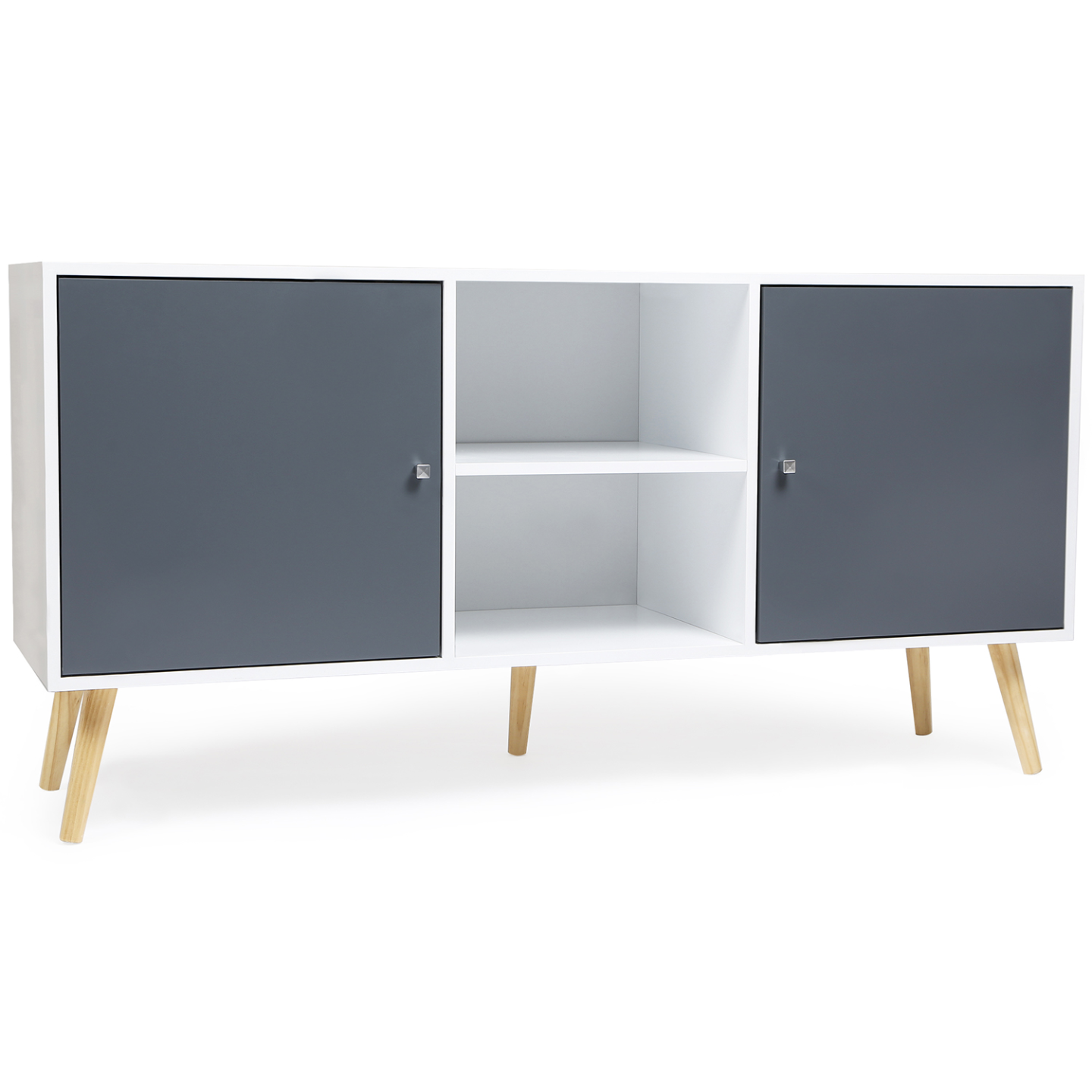 IDMarket - Credenza scandinava bassa EFFIE 140 cm con 2 ante in legno bianco e grigio