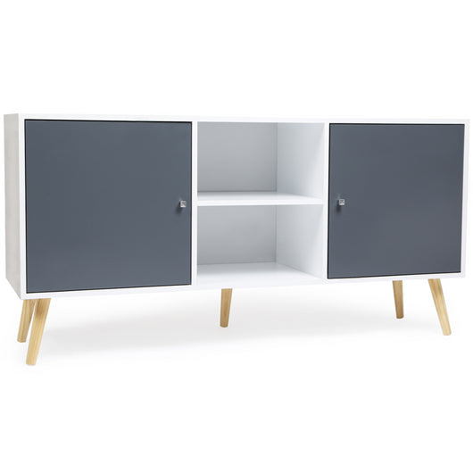 IDMarket - Credenza scandinava bassa EFFIE 140 cm con 2 ante in legno bianco e grigio