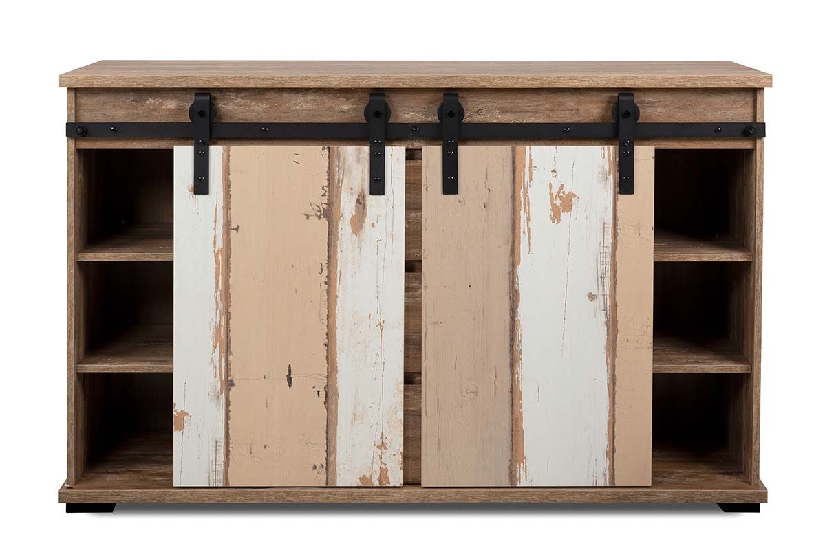 Madia Tromso con 2 ante e 3 cassetti Bianco anticato e Rovere anticato, ZFRMARK01