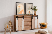 Madia Tromso con 2 ante e 3 cassetti Bianco anticato e Rovere anticato, ZFRMARK01