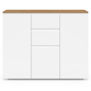 IDMarket - Credenza TOBY 100 cm con 3 ante, 2 cassetti bianchi e piano in legno