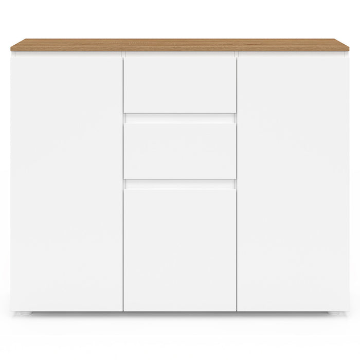 IDMarket - Credenza TOBY 100 cm con 3 ante, 2 cassetti bianchi e piano in legno