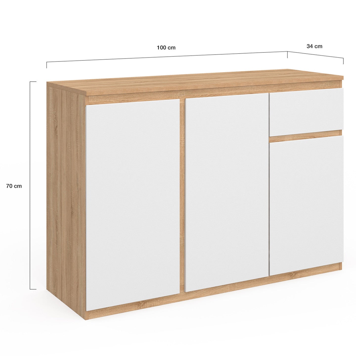 IDMarket - Credenza TOMI 100 cm con 3 ante e 1 cassetto, bianco e legno