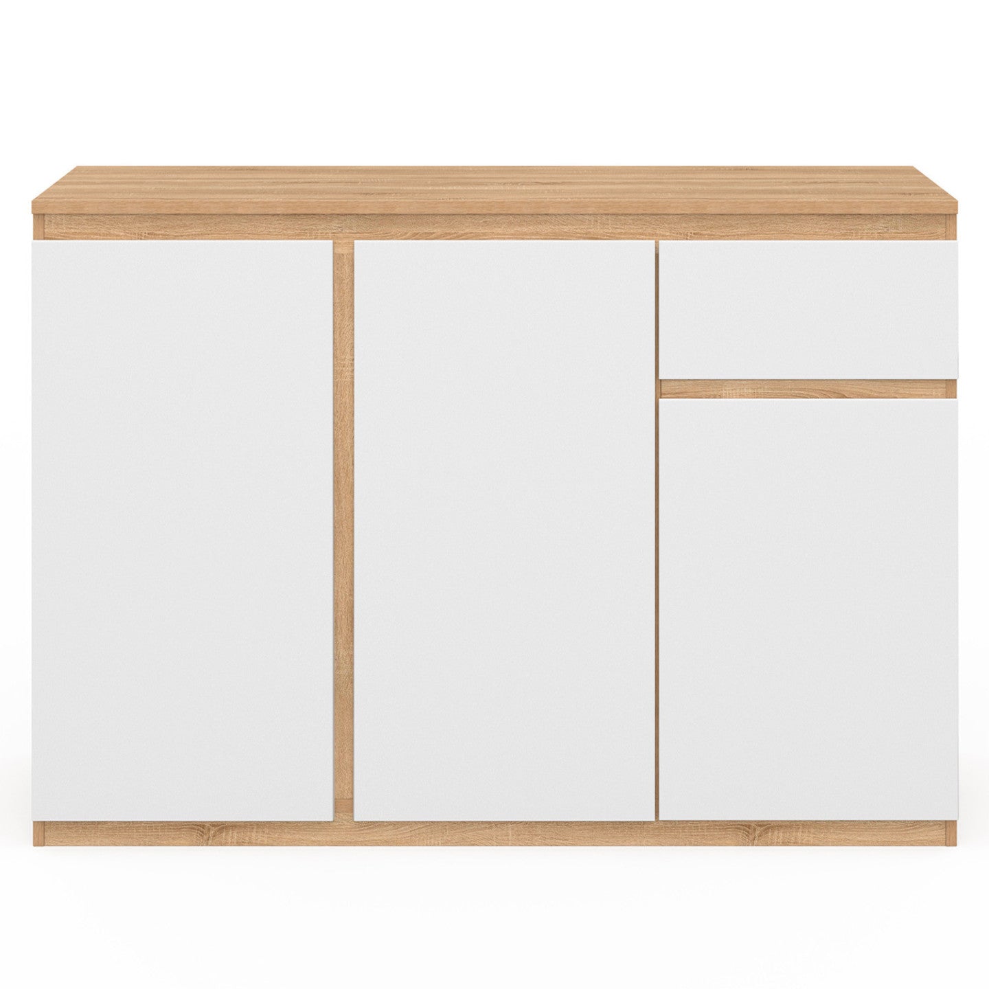 IDMarket - Credenza TOMI 100 cm con 3 ante e 1 cassetto, bianco e legno