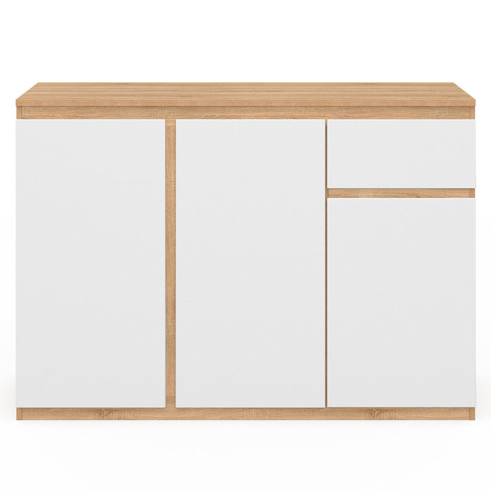 IDMarket - Credenza TOMI 100 cm con 3 ante e 1 cassetto, bianco e legno