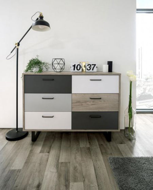 Madia Cassettiera Lappo  Quercia, Bianca, Grigio e Antracite, ZFRCM6CN