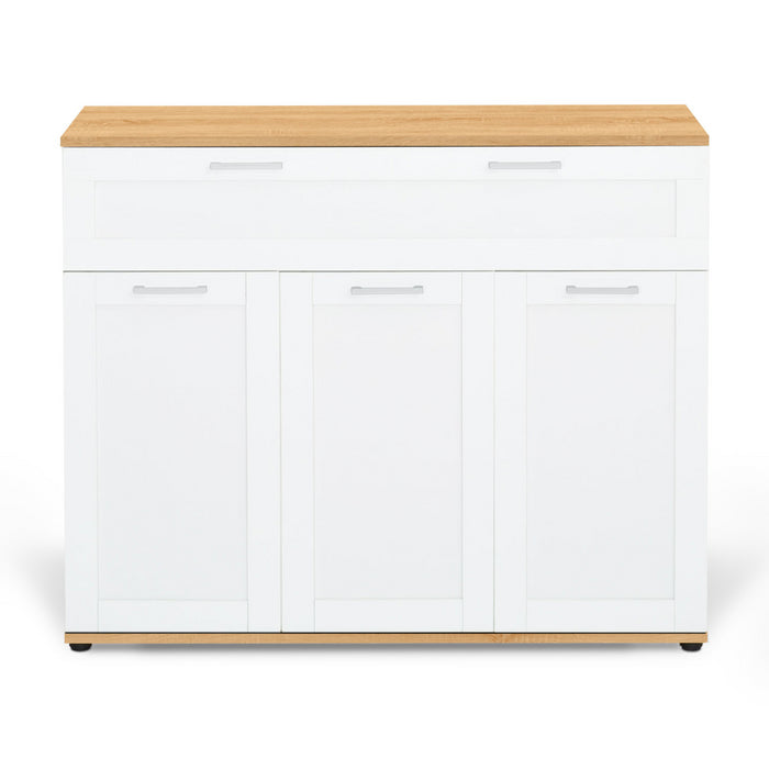 IDMarket - Credenza VITO 100 cm con 3 ante e 1 cassetto, bianco e piano in legno