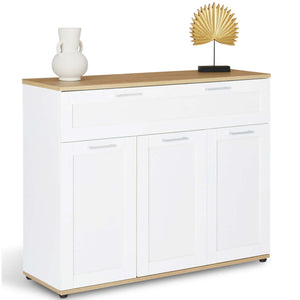 IDMarket - Credenza VITO 100 cm con 3 ante e 1 cassetto, bianco e piano in legno