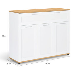IDMarket - Credenza VITO 100 cm con 3 ante e 1 cassetto, bianco e piano in legno