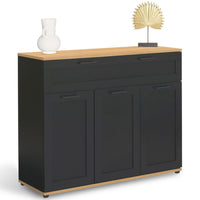 IDMarket - Credenza VITO 100 cm con 3 ante e 1 cassetto, nero e piano in legno