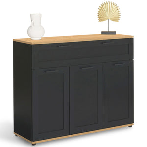 IDMarket - Credenza VITO 100 cm con 3 ante e 1 cassetto, nero e piano in legno