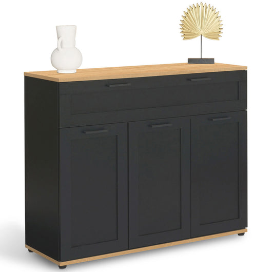 IDMarket - Credenza VITO 100 cm con 3 ante e 1 cassetto, nero e piano in legno