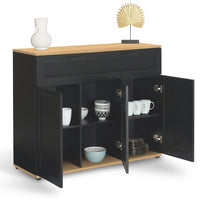 IDMarket - Credenza VITO 100 cm con 3 ante e 1 cassetto, nero e piano in legno
