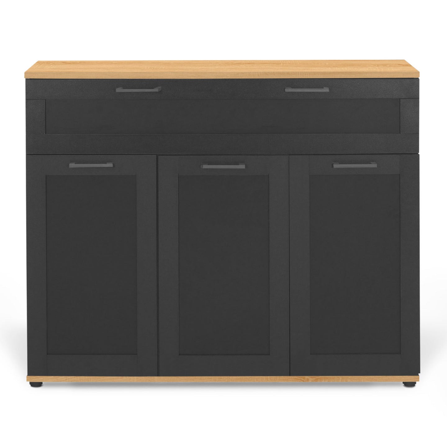 IDMarket - Credenza VITO 100 cm con 3 ante e 1 cassetto, nero e piano in legno