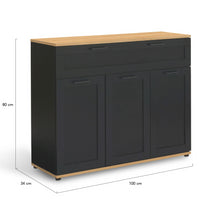 IDMarket - Credenza VITO 100 cm con 3 ante e 1 cassetto, nero e piano in legno
