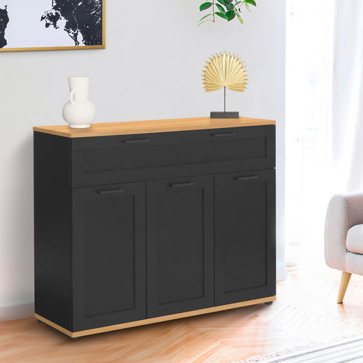 IDMarket - Credenza VITO 100 cm con 3 ante e 1 cassetto, nero e piano in legno